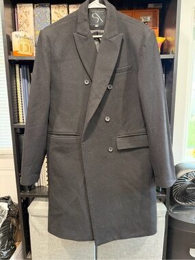 Men's Black Double-Breasted Pea Coat - Classic Tailored Style